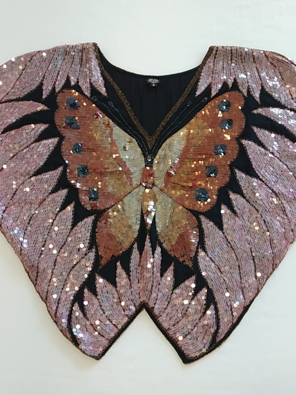 100% Silk Sequin Seed Bead Designs Butterfly Top Absolute Work Of Art-Small-Boho